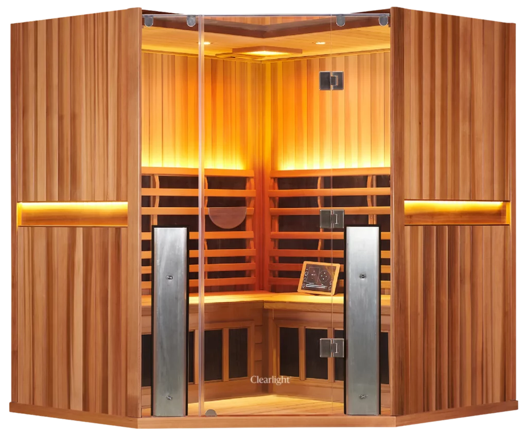 Medium shot of a Clearlight Sanctuary Infrared Sauna. Saunas like these can accommodate multiple people which makes them great for sauna parties. This is just one of the ways to use your sauna in winter.